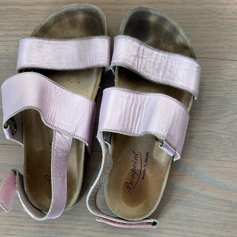 Bonpoint Metallic Light Pink Leather Double-Strap Women’s Sandals